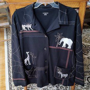 Women's Allison Daley Large soft Animal exhibit jacket Black w faux stitch desig